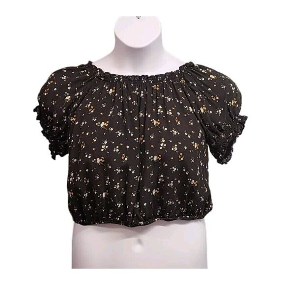 American Eagle Bubble Crop Top Womens Medium Floral Print Open Tie Back - Picture 1 of 7